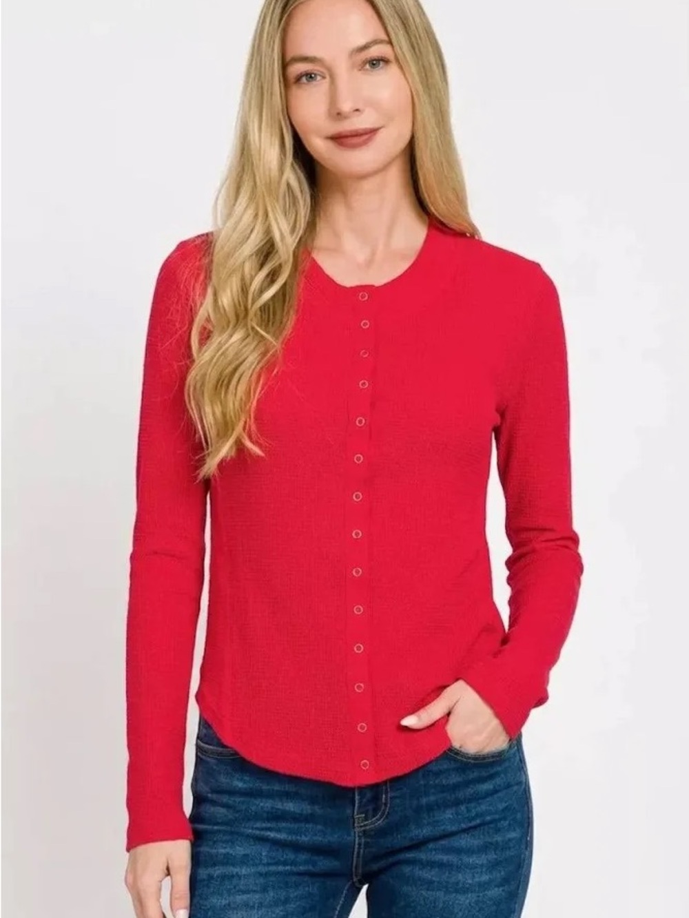 Zenana Outfitters Bright Red Button-Front Cardigan